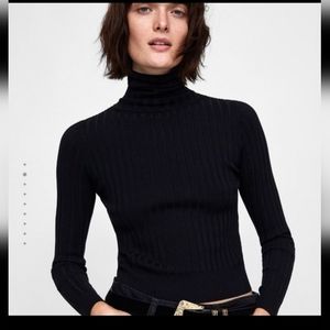 Zara Fitted Ribbed Knit Black Turtleneck